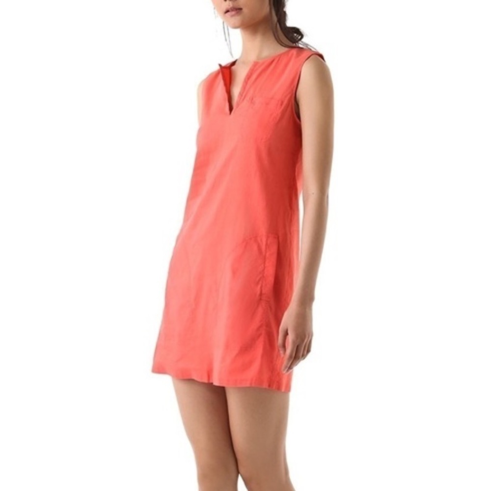 Theory Linen Blend Wandu Crunch Dress Coral Size 4